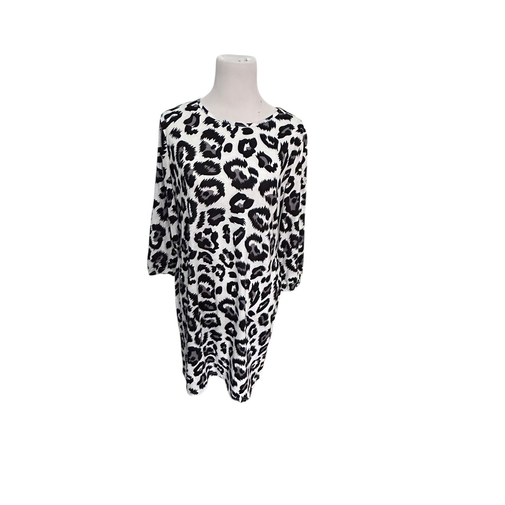 Nice-Forever Womens Grey Black Leopard Print 3/4‎ Sleeve Shift Dress Size L